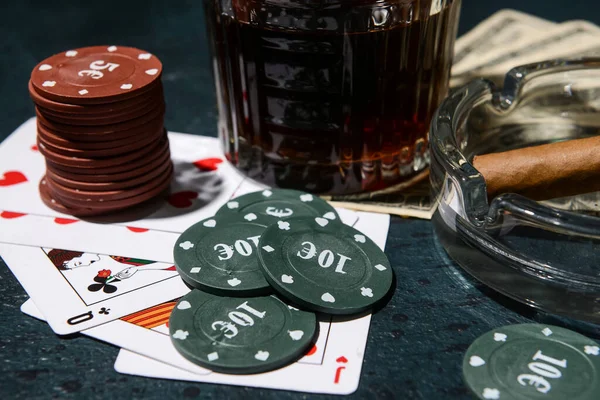 Poker Chips Cards Dark Background — Stock Photo, Image