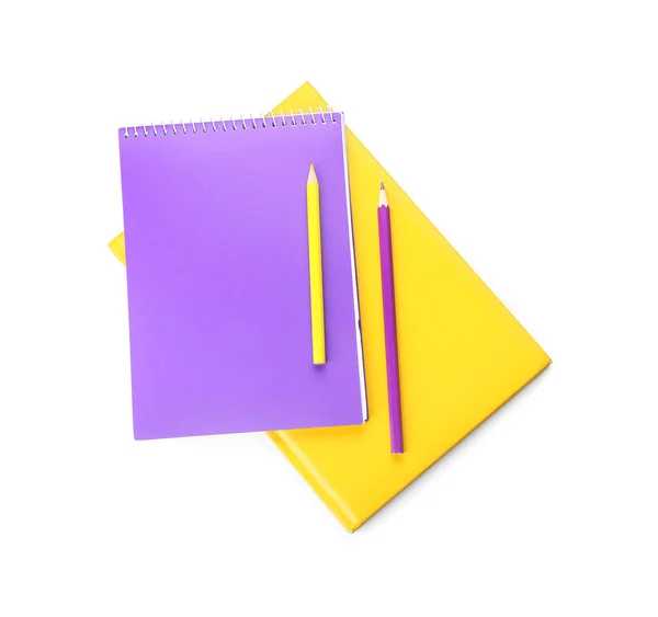 Notebook Notepad Pencils White Background — Stock Photo, Image