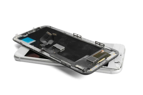 Mobile Phone Broken Screen Display Module White Background — Stock Photo, Image