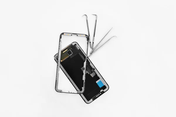Mobilny Moduł Wyświetlacza Szkło Narzędzia Techniczne Białym Tle — Zdjęcie stockowe