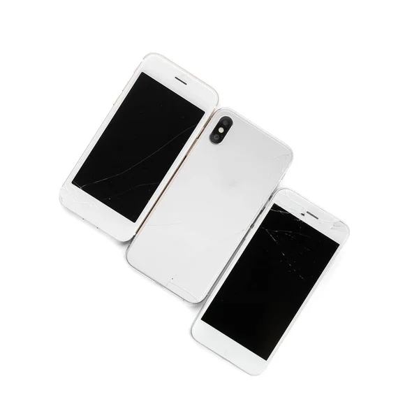 Broken Mobile Phones White Background — Stock Photo, Image
