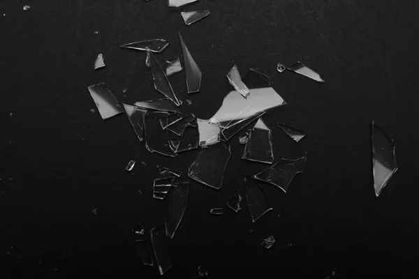 Pieces Broken Glass Black Background — Stock Photo, Image