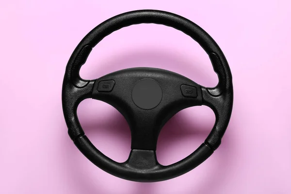 Black Modern Steering Wheel Color Background — Stock Photo, Image