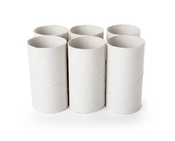 Toaletní Papír Lepenkové Trubky Bílém Pozadí — Stock fotografie