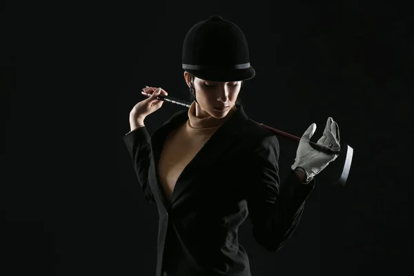 Hermosa Jugadora Polo Femenina Sobre Fondo Oscuro — Foto de Stock