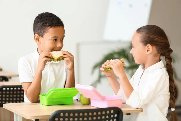 Cute Little Children Having Lunch School — Stock Photo, Image
