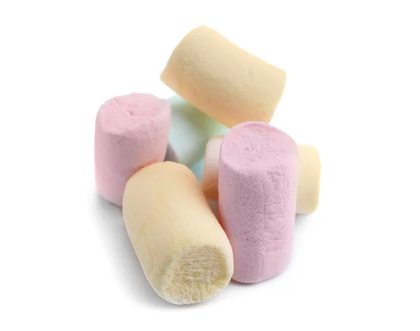 Färgglada Välsmakande Marshmallows Vit Bakgrund — Stockfoto