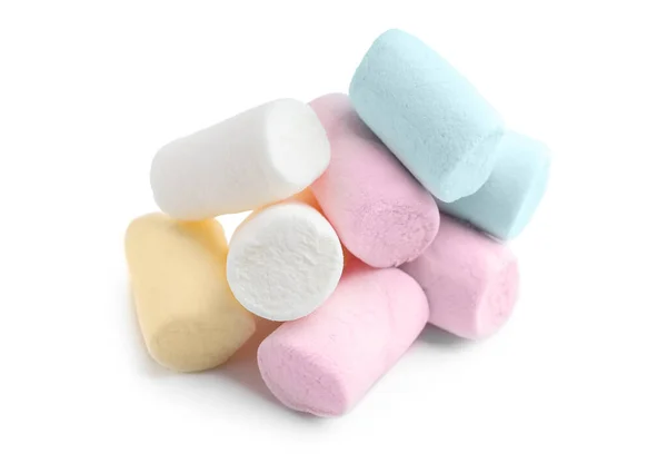 Marshmallows Coloridos Fundo Branco — Fotografia de Stock