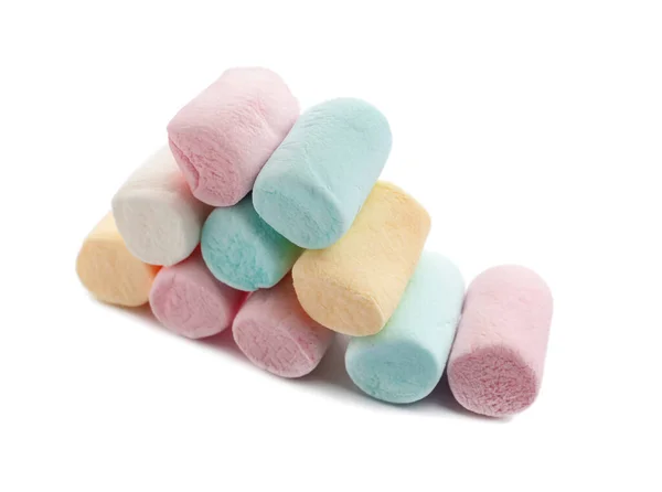 Färgglada Söta Marshmallows Vit Bakgrund — Stockfoto