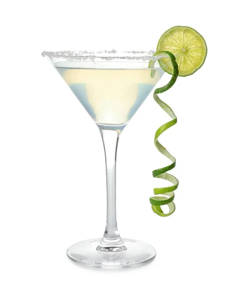 Bicchiere Gustoso Cocktail Margarita Sfondo Bianco — Foto Stock