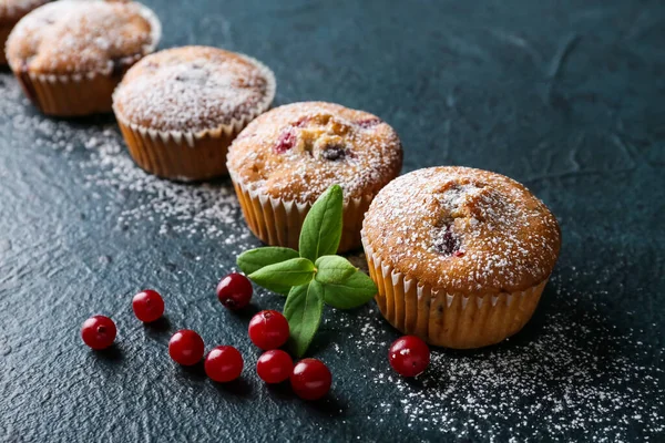 Delicious Cranberry Muffins Black Background — Stock Photo, Image