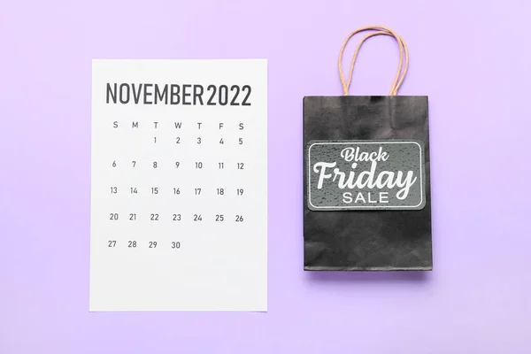 Pagina Del Calendario Novembre 2022 Shopping Bag Sfondo Colori Venerdì — Foto Stock