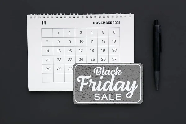 Calendar Page November 2022 Pen Dark Background Black Friday — Stock Photo, Image