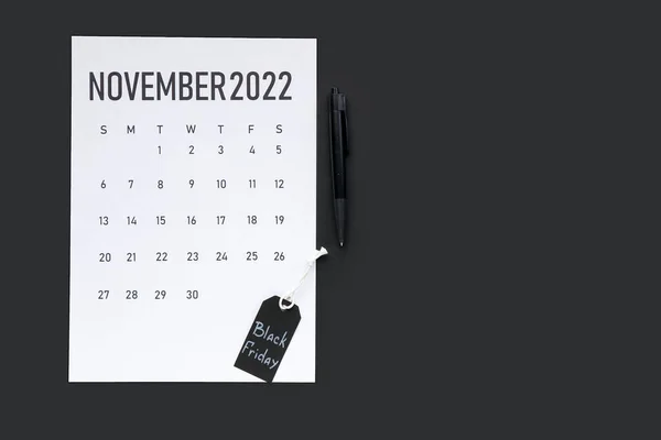 Kalenderblatt Vom November 2022 Und Stift Auf Dunklem Hintergrund Schwarzer — Stockfoto