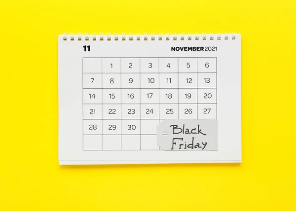 Calendar Page November 2022 Color Background Black Friday — Stock Photo, Image