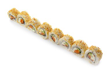 beyaz zemin üzerine lezzetli suşi rulo