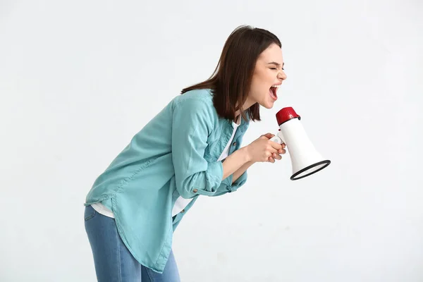 Protesting Woman Megaphone White Background — Stock Photo, Image