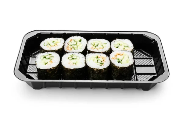 一套白色背景的美味寿司卷 — 图库照片