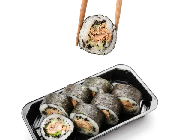 Set Lezat Sushi Gulung Latar Belakang Putih — Stok Foto