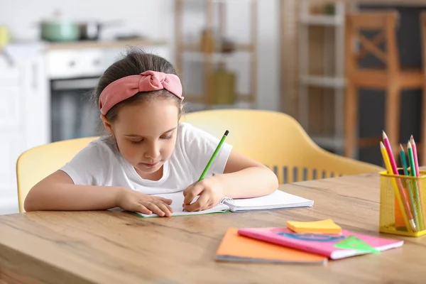 Little Girl Doing Lessons Home — Stock Photo, Image