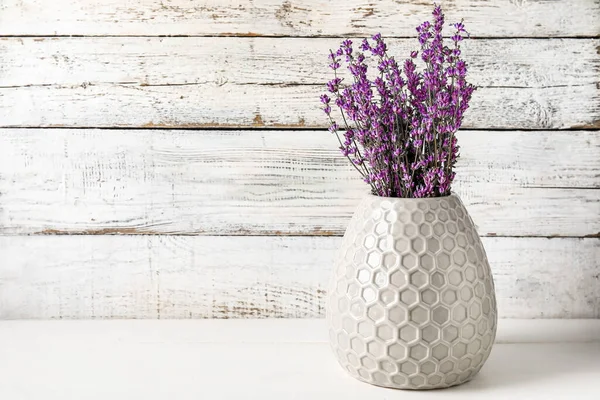 Vase Beautiful Lavender Flowers Light Wooden Background — Stock Photo, Image