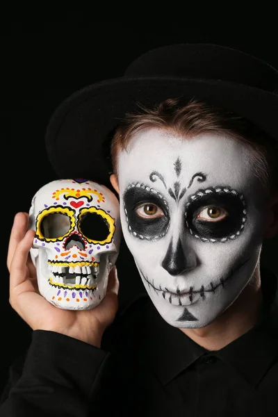 Young Man Painted Face Sugar Skull Mexico Day Dead Dia — Stock Photo, Image