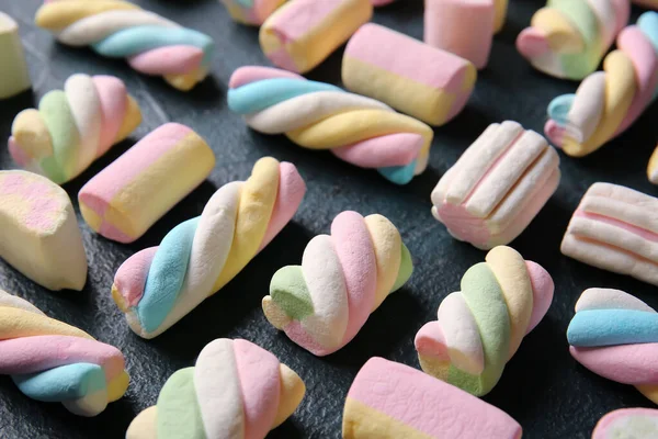 Tasty Twisted Marshmallows Dark Background Closeup — Stock Photo, Image