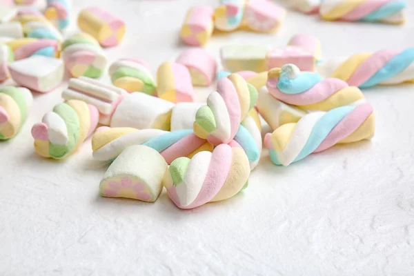 Tasty Fluffy Marshmallows White Background Closeup — Stock Photo, Image