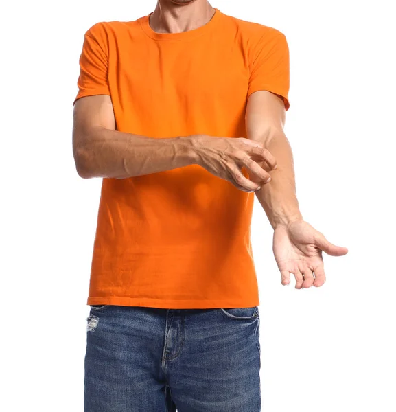 Young Man Scratching Himself White Background — Stock Photo, Image