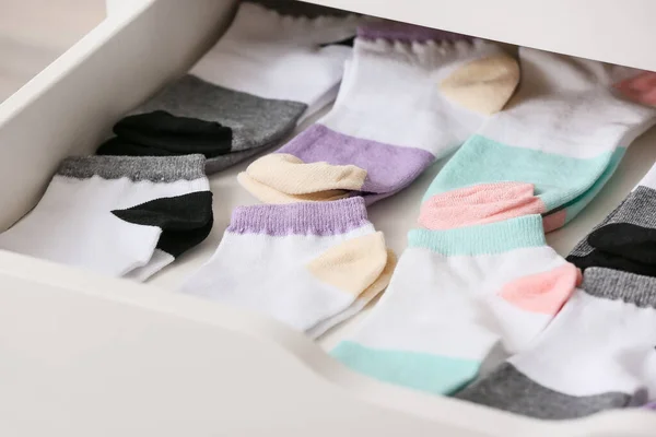 Open Drawer Clean Socks Closeup — Stock Photo, Image