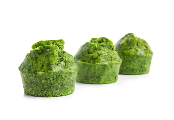 Tasty Spinach Muffins White Background — Stock Photo, Image