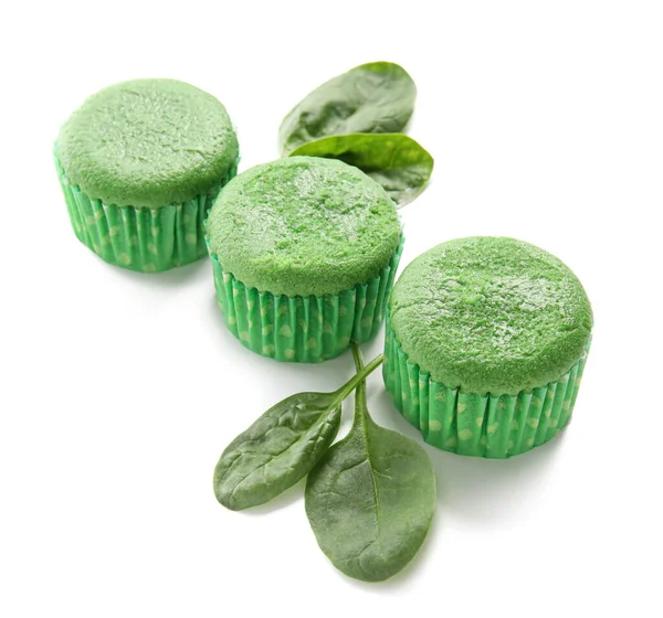 Tasty Spinach Muffins White Background — Stock Photo, Image