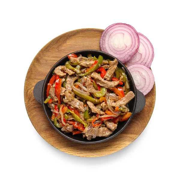 Фраза Смачною Яловичиною Fajita Овочами Білому Тлі — стокове фото