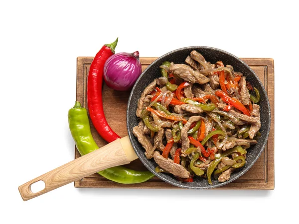 Frying Pan Tasty Fajita Vegetables White Background — Stock Photo, Image