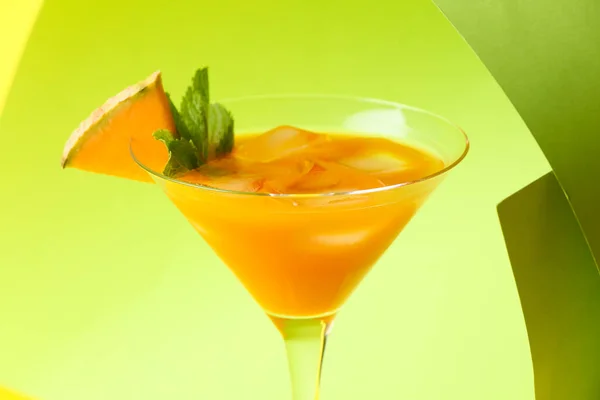 Glass Cold Melon Cocktail Color Background Closeup — Stock Photo, Image