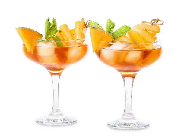 Bril Van Heerlijke Meloen Cocktail Geïsoleerd Witte Achtergrond — Stockfoto