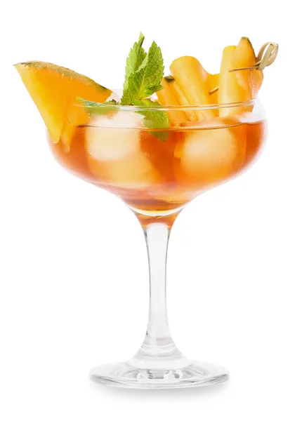 Glas Läckra Melon Cocktail Isolerad Vit Bakgrund — Stockfoto