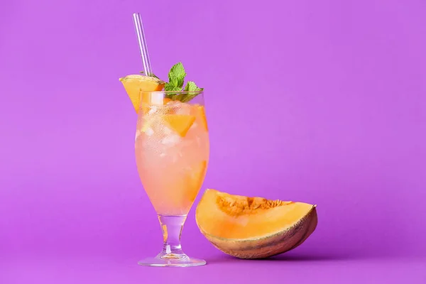 Glass Tasty Cocktail Melon Lilac Background — Stock Photo, Image