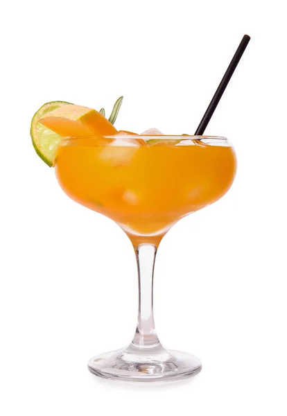 Bicchiere Con Delizioso Cocktail Melone Isolato Sfondo Bianco — Foto Stock