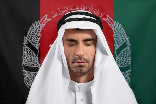 Muszlim Férfi Afganisztáni Zászló Ellen — Stock Fotó