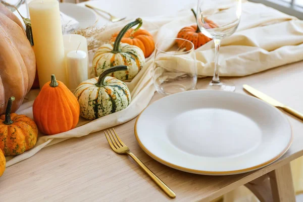 Beautiful Autumn Table Setting Pumpkins — Stock Photo, Image