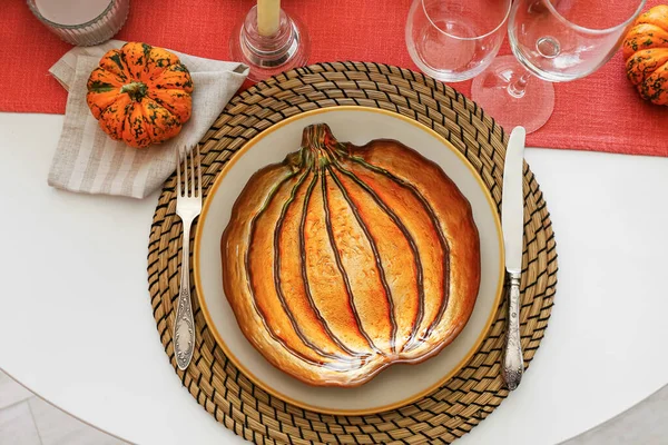 Beautiful Autumn Table Setting Pumpkins Restaurant — Stock Photo, Image