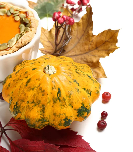 Autumn Composition Pumpkin Pie White Background — Stock Photo, Image