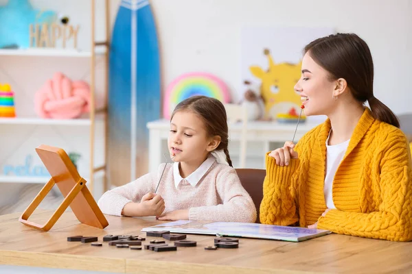 Speech Therapist Working Cute Girl Clinic — Stock Photo, Image