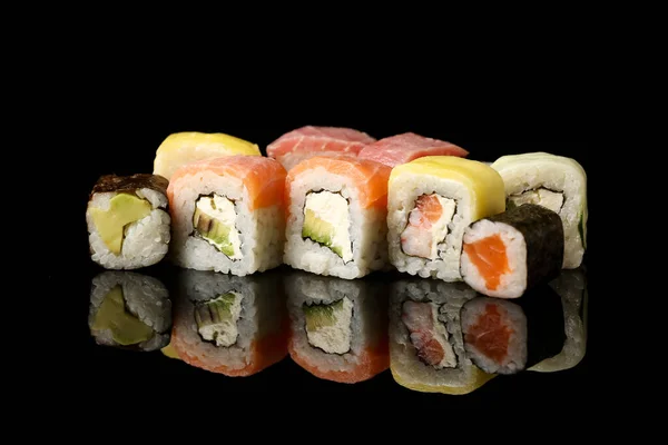 Set Different Sushi Maki Rolls Dark Background — Stock Photo, Image