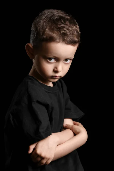 Portrait Cute Little Boy Dark Background — Stock Photo, Image