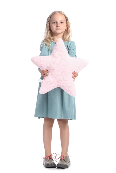 Cute Little Girl Toy Star White Background — Stock Photo, Image