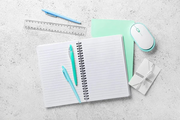 Stationery Supplies Computer Mouse Light Background — Stock Photo, Image