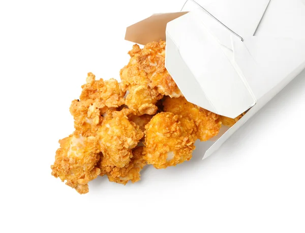 Paper Box Crunchy Popcorn Chicken White Background — Stock Photo, Image