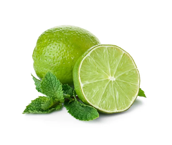 Fresh Lime Mint Leaves White Background — Stock Photo, Image